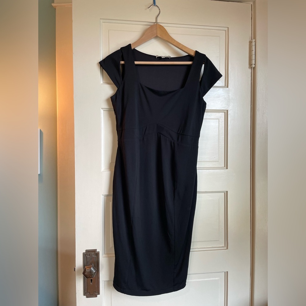 Kim & Kai maternity black cocktail dress with cap sleeves